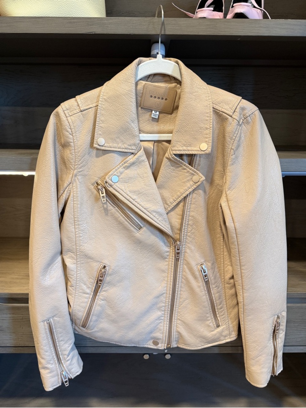 Blank NYC Light Cream Faux Leather Biker Jacket